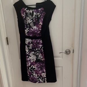 White House Black Market Black and Purple Floral Midi Dress
